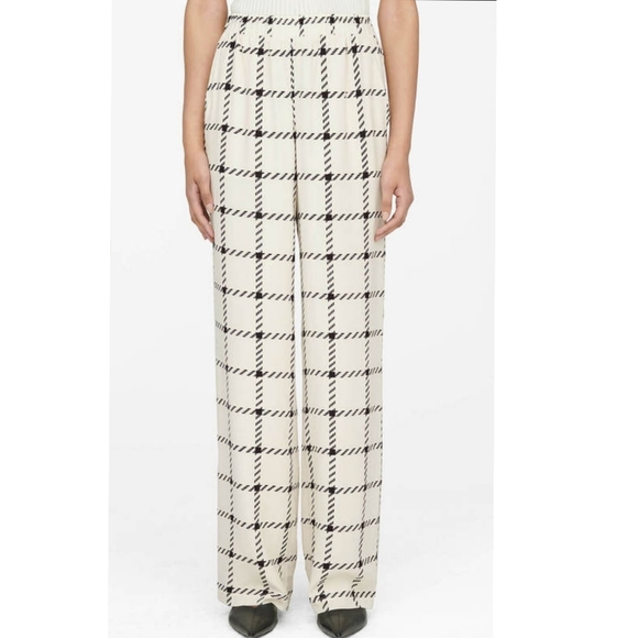 Anine Bing Cream Wide Leg Pants with Bold Check Pattern - Picture 2 of 7